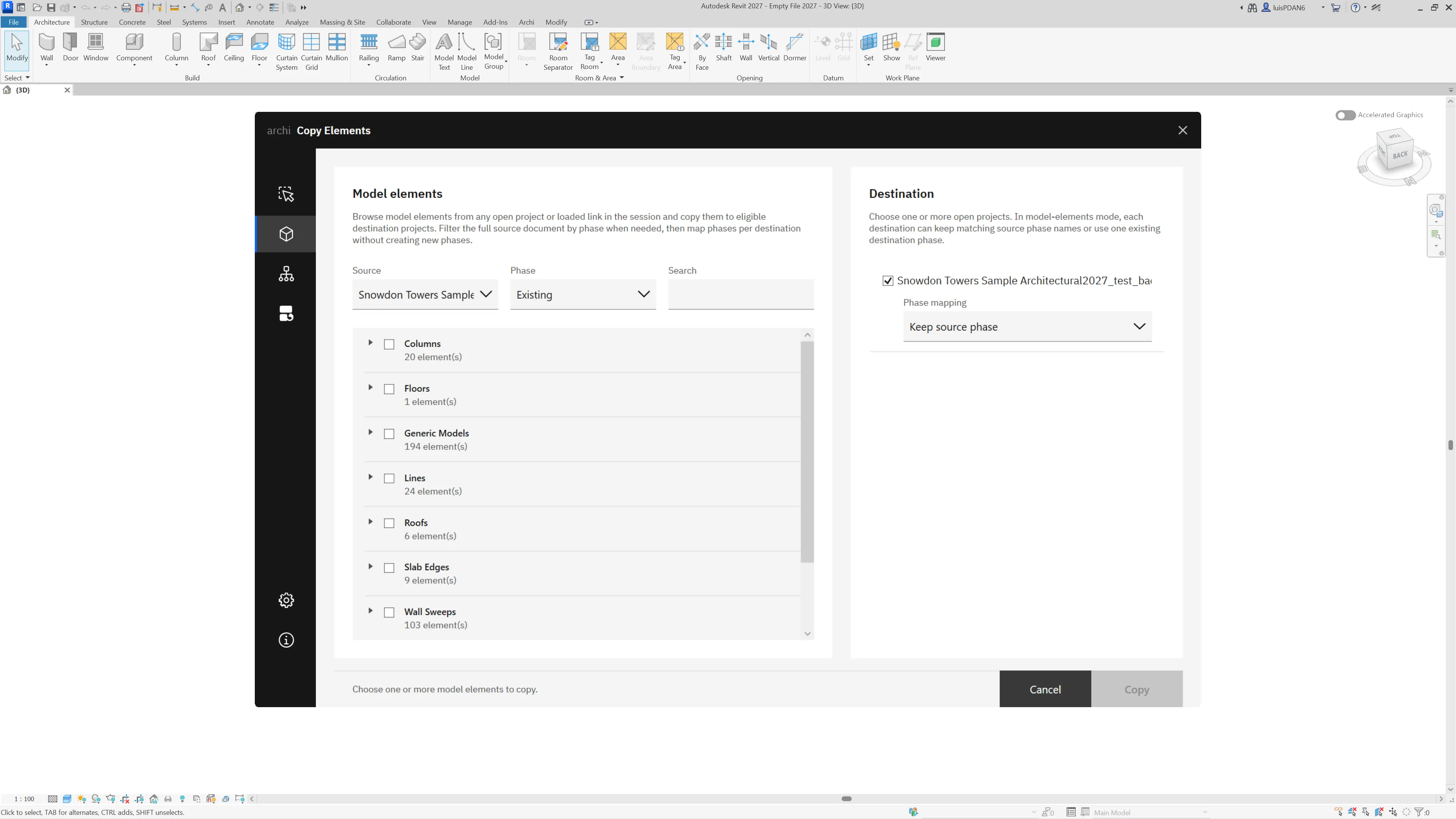 Copy Elements Model Elements screenshot