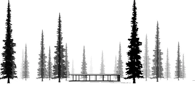 Trees cast shadows over terrain and other objects. Also in elevation and plan drawings.