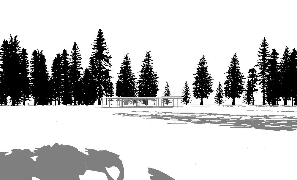 Trees cast shadows over terrain and other objects. Also in elevation and plan drawings.